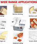 Heavy Duty Mini Sliding Table Saw Engineered For Rugged DIY Builds And Serious Woodworking shown with various cutting applications.