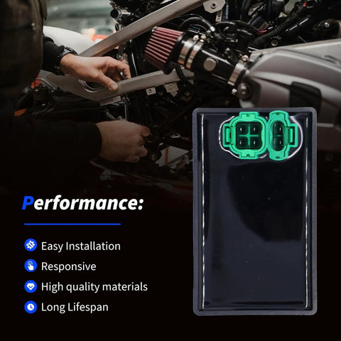 Ignition CDI Module Box Replacement For Polaris Outlaw 50 2010 To 2016 And Outlaw 90 2007 To 2013 shown next to engine