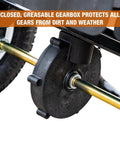 Grounds Keeper All Season Walk Behind Spreader For Seed Fertilizer And Winter Salt With 100 Lb Hopper Capacity enclosed gearbox detail
