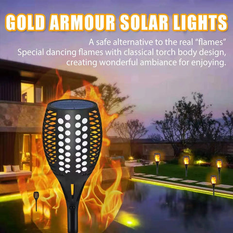 Two Pack Upgraded Solar Torch Lights With Realistic Dancing Flame LEDs 96 LED Dusk To Dawn Flicker outdoor garden lighting at night