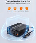Heavy Duty 200W Car Power Inverter 12V To 120V AC with USB ports features overload and short-circuit protection.