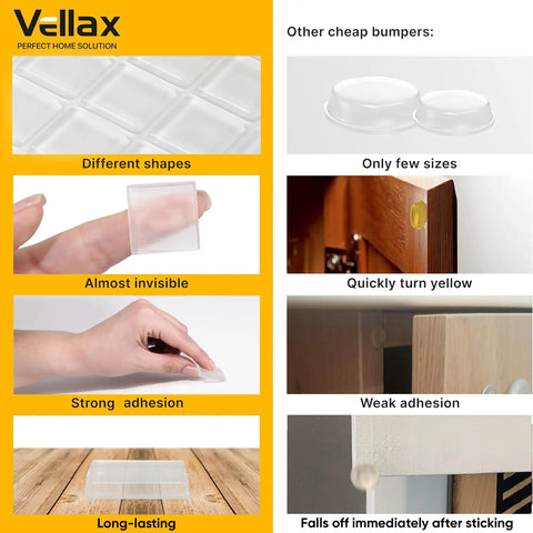 Twenty Pack Clear Silicone Bumper Blocks Rock Solid One Inch Heavy Duty Non Slip Furniture Pads Zero Fuss Invisible Self Adhesive Cabinet Drawer And Countertop Protectors shown with strong adhesion and long-lasting material.