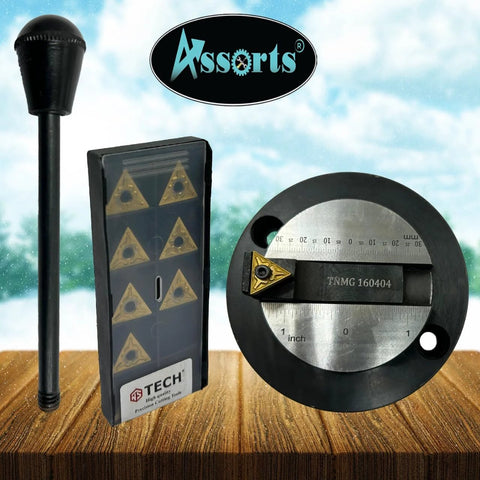 Assorts ball turning attachment with graduation scale for lathe; round dial with inch scale and box of carbide bits