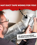 Man repairing duct with duct tape teal blue industrial grade heavy duty tough as nails 2 inch by 60 feet waterproof and UV resistant.