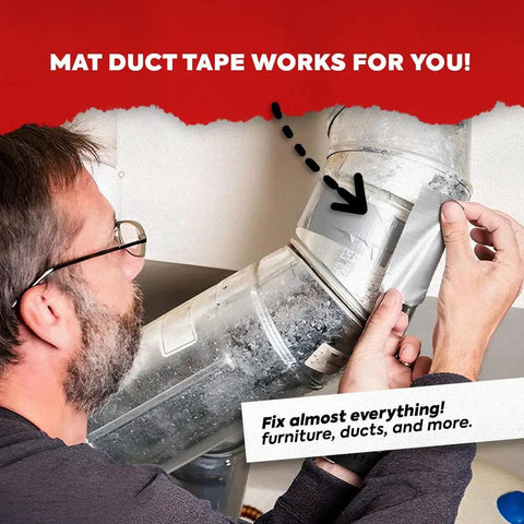 Man repairing duct with duct tape teal blue industrial grade heavy duty tough as nails 2 inch by 60 feet waterproof and UV resistant.