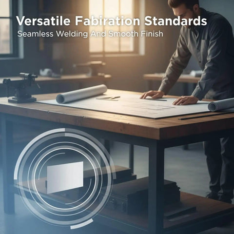 Engineer reviewing plans on table emphasizing precision; Hot Rolled Steel Plate 4.7 By 4.7 By 0.16 Inch 18 Gauge Low Carbon Sheet Metal
