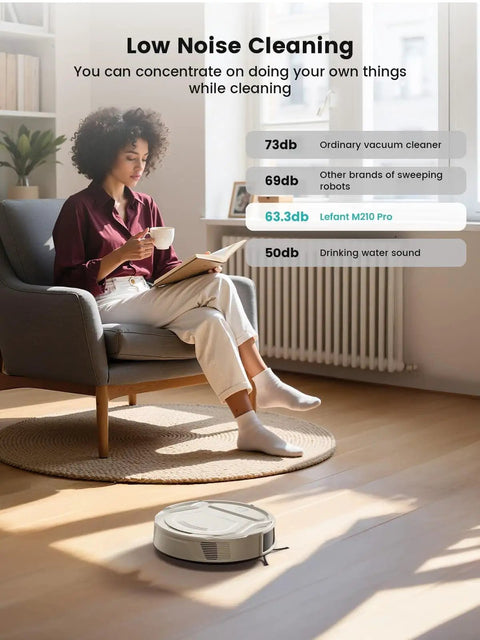 Pet Hair Slaying Slim Robotic Vacuum With Strong Suction Up To 4000Pa operating quietly in a living room setting