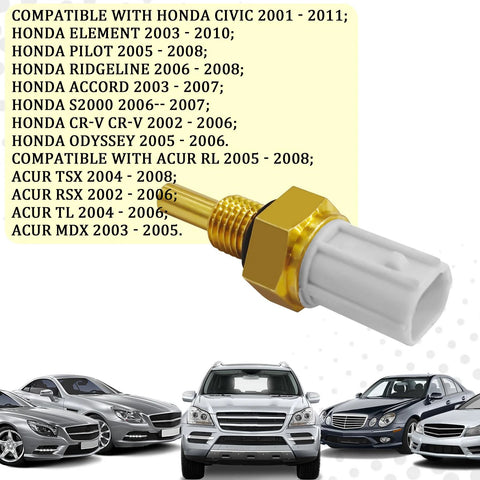 SamWinGear coolant temperature sensor for Honda; gold anodized metal body with white plastic connector.
