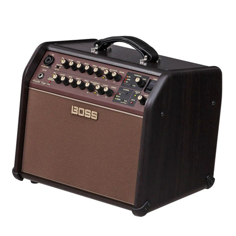 60W Acoustic Guitar And Vocals Combo Amplifier with Real-Time Harmony, brown finish, black handle, control knobs visible