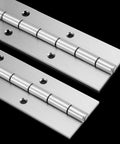 Heavy Duty Stainless Steel Piano Hinges, 2 Inch By 20 Inch Continuous Cabinet Hardware showing polished stainless steel finish.