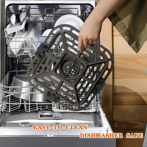 Tough As Nails Air Fryer Grill Crisper Plate Replacement Pan For 2 Quart Mini Oven in a dishwasher being cleaned.