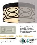 Drum Flush Mount LED Ceiling Light Dimmable Fixture With 3000 4000 5000K Adjustable Color Temperature Black Round Ceiling Lamp With Linen Shade For Bedroom Living Room Hallway, featuring dimmable switch, flicker-free technology, 1203 lumens, 50000 hours lifespan.