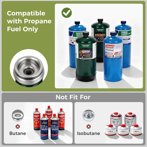 Image showing propane fuel compatibility for Propane Camping Stove 2 Burner Hybrid Infrared And Open Flame 36,000 BTU Windproof.