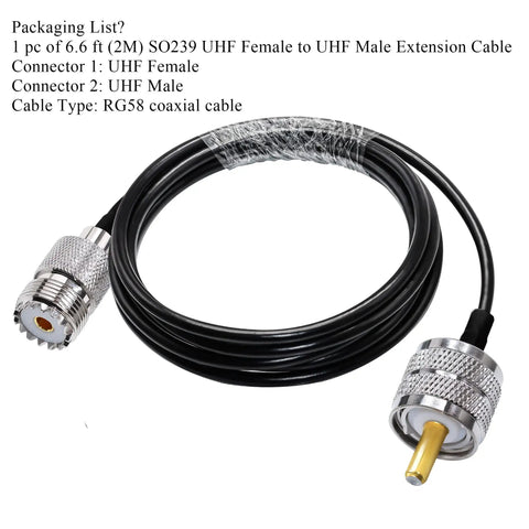 RG58 UHF Coax Extension Cable From Male To Female Killer Low Loss PL 259 Jumper For CB And Ham Radios 6.6 Ft Long
