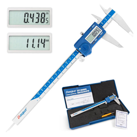 Left Handed Digital Caliper With Big LCD Screen Stainless Steel Body Dual Reading In Inches And Millimeters Ultra Accurate To 0.0015 Inches Or 0.03 Millimeters Resolution 0.0005 Inches Measures Outer Inner Depth And Step, with boxed case and instructions