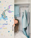 Girl peeking from closet with Homie Mermaid Wall Decals For Girls Nursery Room Decor And Kids Bedroom Decoration Tail Stickers