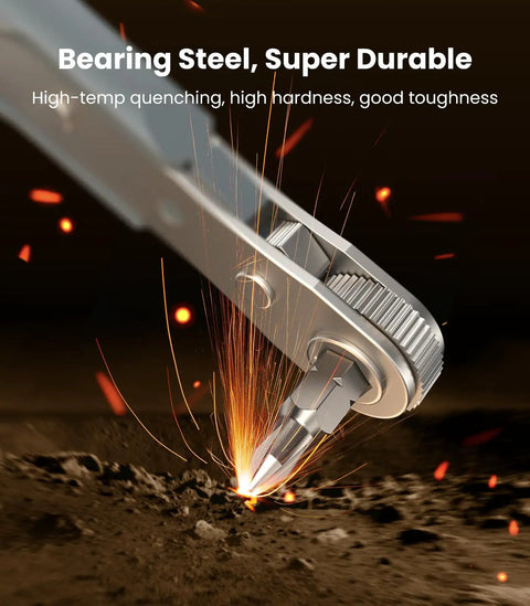 Close-up of 17in1 Right Angle Ratcheting Screwdriver Set With Bearing Steel showing sparks, highlighting durability and strength.