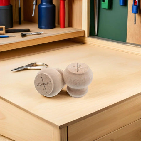 2-Piece Solid Wood Table Leg Set with 3-Inch Unfinished Bun Feet on workbench