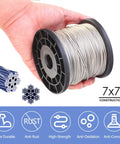Beefy Heavy Duty Wire Rope Crimp Tool Kit With 1 Sixteenth Inch 304 Stainless Cable 165 Ft 7x7 Strand held by hand