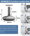 Heavy Duty Adjustable Leveling Feet Set For Furniture And Cabinets M6 M8 M10 Threaded Metal Table Leg Levelers dimensions