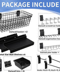 Slatwall Organizer Kit With Hooks Shelves Bins And Baskets Plus Screwdriver Holder For Garage And Room Storage 40 Piece Wall Mounted Setup For Easy Flexible Organization