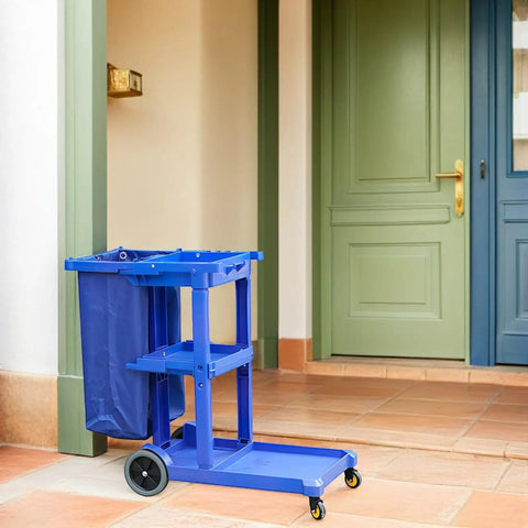Industrial Cleaning Cart Bag Replacement Sturdy Polyester Janitorial Trolley Bag Liner Built For Workhorse Performance With Leakproof Design Large Capacity For Organizing Cleaning Tools In Supply Closets And Demanding Environments. blue polyester cart bag on janitorial trolley