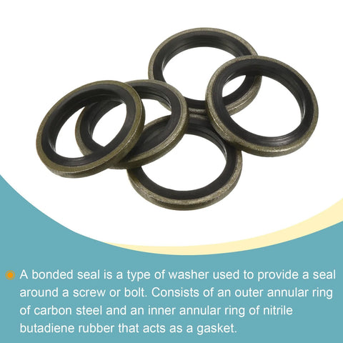 Bonded sealing washers, M14, 19.5x14x2mm, carbon steel with nitrile rubber gasket, pack of 5