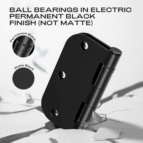 Matte Black 18 Pack Interior Door Hinges 3.5 Inch 5/8 Radius Round No Squeak Ball Bearing in permanent black finish