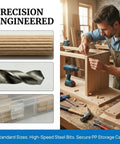 All-In-One 284 Piece Wood Dowel Kit With Eight Sizes And Drill Bits for woodworking and crafting shown in use on wooden project.