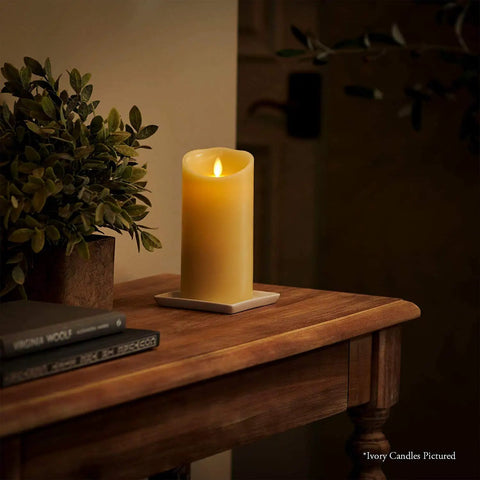 Oversized Flameless Pillar Candle White Unscented Real Wax LED Battery Operated 7.5 Inch Tall Chill Centerpiece with flickering effect