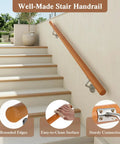 Heavy Duty Beech Wood Stair Handrail 100 Cm Super Grippy Round Safety Grab Bar on indoor steps with easy-to-clean surface.