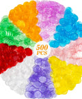 Overhead view of 500 Pack Bingo Chips Set For Bingo Night And Classroom Games Colorful Plastic Poker Chips arranged in a circle.
