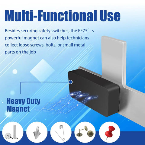 Magnetic Furnace Door Switch Depressor with strong magnet showing multifunctional use for HVAC systems and maintenance repairs