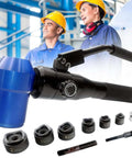 Portable Manual Hole Punch Kit With Six Interchangeable Dies For Steel And Metal Sheets shown with dies and handles