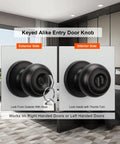 Oil Rubbed Bronze Exterior Door Knob With Lock And Key, Keyed Entry, One Pack With Keyed Alike, shown with key and thumb-turn