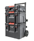 TradeStack Rolling Tool Box With Wheels IP65 Waterproof And Stackable Portable Chest, black, 22.5 inch, side view on white.