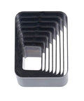Leather Die Cutter Set For DIY Leather Craft, high carbon stainless steel punch tools, 8 size rectangular molds stacked.