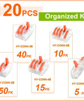 Ultra Handy 120 Piece Lever Wire Connectors Kit for Easy Push In Wiring with organized transparent connectors in different sizes.