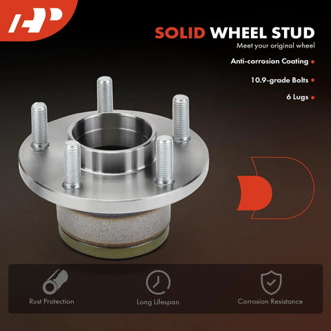 Solid wheel stud with anti-corrosion coating, 10.9-grade bolts, 6 lug design, highlighting rust protection and long lifespan.