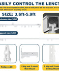 Heavy Duty Retractable Curtain Track System For Ceiling Or Wall Mount Aluminum With Silent Rollers Adjustable 3.3ft To 5.9ft Includes Complete Installation Kit showing track size, pulleys, and mounts