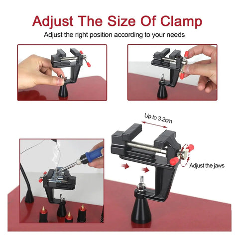 Adjusting clamp on Heavy Duty Welding Workbench With Magnetic Flexible Arm PCB Holder And 3X LED Magnifying Lamp for precision repair