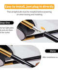 Installation steps for Industrial Sputnik Ceiling Light Fixture in black and gold with plug in design and adjustable LED tubes.