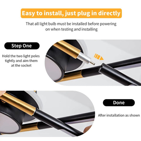 Installation steps for Dope Ten Head Modern LED Ceiling Light With Recessed Mount 4000K Warm White Black And Gold Finish