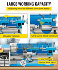 7x14 Inch Mini Metal Lathe Benchtop Powerhouse With 550W Motor, variable speed and adjustable movable tailstock feature.