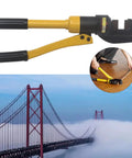 Heavy Duty 12 Ton Portable Hydraulic Rebar Pliers Cutter Handheld Tool For Concrete Construction, yellow metal handles, rugged design.