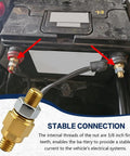 Street Smart Side Post Battery Terminal Extenders on car battery with 3/8 inch threads for secure electrical connections.