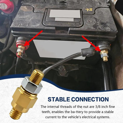 Street Smart Side Post Battery Terminal Extenders on car battery with 3/8 inch threads for secure electrical connections.