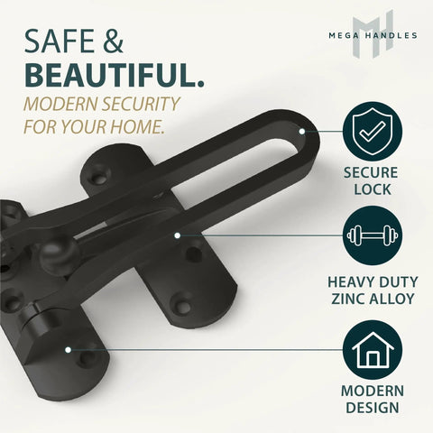 Heavy Duty Swing Bar Door Lock For Kids Safety, 4.2 Inch Zinc Alloy Reinforcement Guard, matte black door stopper