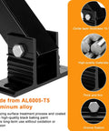 Close-up of Aluminum Alloy Solar Panel Mount With Adjustable Tilt Brackets Black Anti Corrosion Stand showcasing bolt and material.