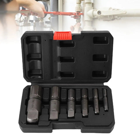 Awesome 6-Piece Pipe Extractor Kit To Slash Broken Screw Removal Hassles For 1/8-Inch To 1-Inch Pipes With Tough Storage Case For Home Pros, open case